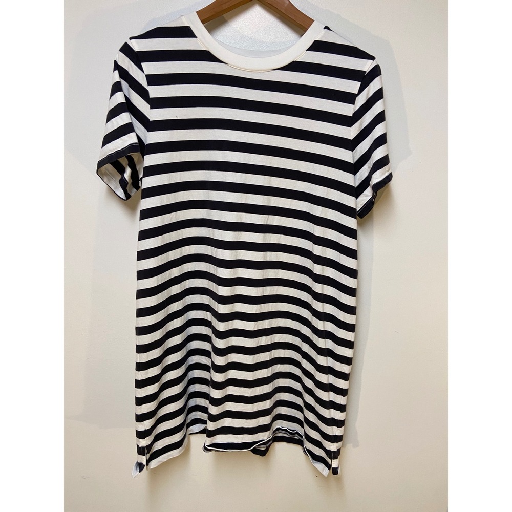 Old Navy Tunic Dress Women Large Charcoal White Striped Vintage Tee Cotton